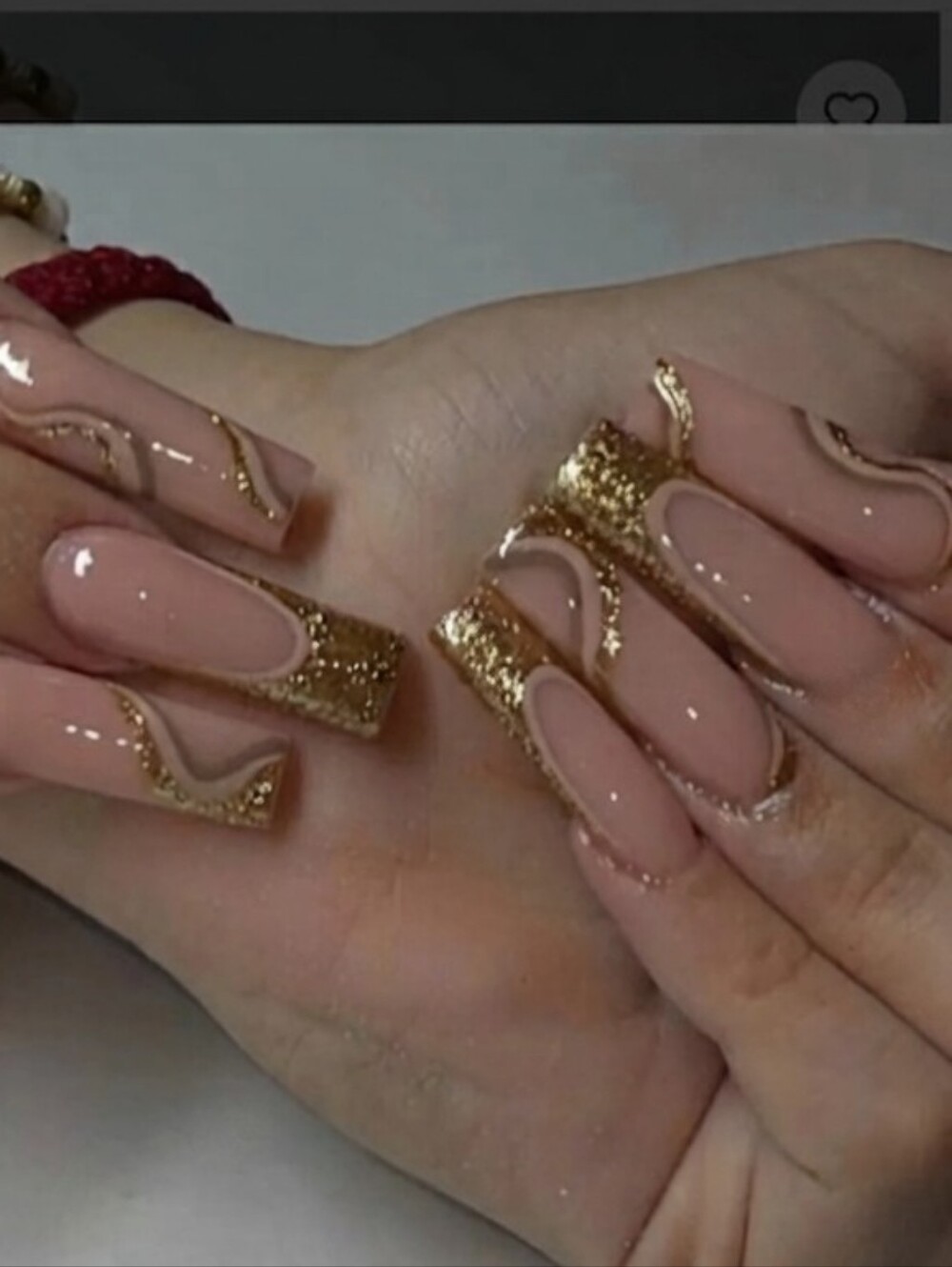 Nude and Gold Glam Press-On Nails – Elegant Long Coffin Set